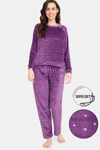 Buy Zivame Plush Velour Knit Poly Winterwear Set - Spiced Bloom